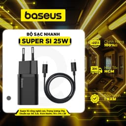 Thumbnail Bộ sạc nhanh Type-C Baseus Super Si 25W PD/ QC3.0 Quick charger, With Cable Type-C To Type-C 1m 1