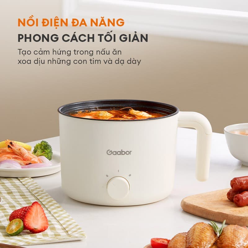 Ảnh Gaabor GR-N15A Nồi lẩu điện mini đa năng 1.5L công suất 600W dùng nấu mì,xào, hầm siêu tiện lợi tặng kèm lồng hấp 3