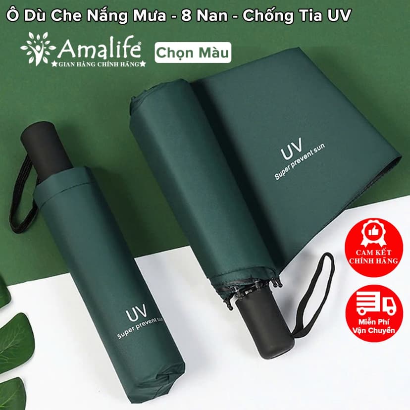 Ảnh Dù Che Mưa Nắng,Ô Chống Tia UV, Ô Dù 8 Nan Cầm Tay Gấp Gọn Tiện Lợi Chính Hãng Amalife 1