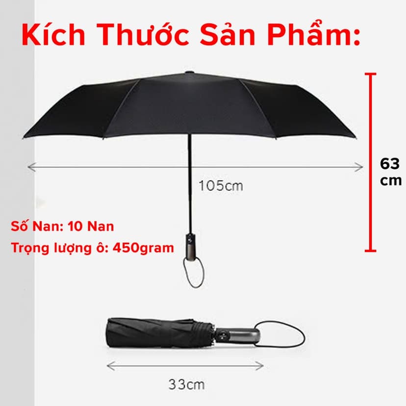 Ảnh Ô Dù Tự Động Đóng Mở 2 Chiều 10 Nan Chống Tia UV, Dù Che Mưa Nắng, Ô Cầm Tay Gấp Gọn Tiện Lợi Chính Hãng Amalife 2