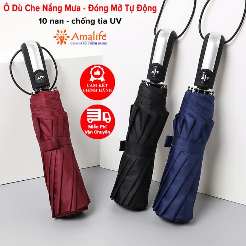 Ảnh Ô Tự Động Đóng Mở 2 Chiều 10 Nan Chống Tia UV Chọn Màu, Dù Che Mưa Nắng, Ô Cầm Tay Gấp Gọn Tiện Lợi Hãng Amalife 1