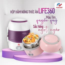 Thumbnail Hộp Cơm Cắm Điện, Hộp Cơm Hâm Nóng 2 Tầng Life360 EL-ALS263 (Tím), Nấu Chín, Hâm Nóng Thức Ăn 2