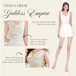 Thumbnail Đầm cổ đổ thắt nơ ở eo màu kem VENUS đơn giản, sang trọng - Simple Twist 3
