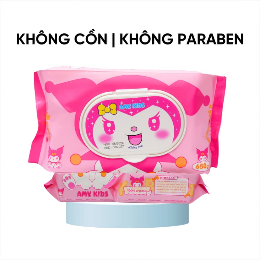 Ảnh 1 Gói Khăn Giấy Ướt 600Gr Amy Kids Không Mùi An Toàn Cho Bé Gói Hồng & Tím 4