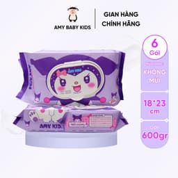 Thumbnail 6 Gói Gói Khăn Giấy Ướt 600Gr Amy Kids Không Mùi An Toàn Cho Bé Gói Hồng & Tím 3