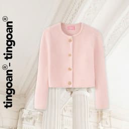 Thumbnail TINGOAN® - Áo len lông bông hồng nhạt dáng lửng phối cúc kim loại LISA LOVE TOP/PK 4