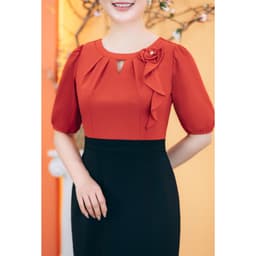 Thumbnail Đầm body - Cổ tròn khoét V kết hoa tay ngắn - Màu Đen cam - TTV Store thời trang nữ TTV1760 2