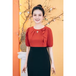Thumbnail Đầm body - Cổ tròn khoét V kết hoa tay ngắn - Màu Đen cam - TTV Store thời trang nữ TTV1760 3
