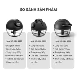 Thumbnail Dụng cụ xay tỏi ớt, thực phẩm Lebenlang LBL3999, 180ml, lưỡi dao xay bén, dây kéo rút tiện lợi 4