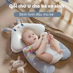 Thumbnail Gối chữ U chống giật mình cho bé, có định hình chống bẹp đầu cho trẻ sơ sinh có kèm dây rút điều chỉnh vòng đầu 1