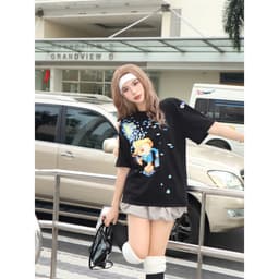 Thumbnail Áo thun FIDE TEEDY phông cotton unisex nam nữ form rộng cổ tròn áo đính gấu - AT35(TẶNG KÈM GẤU) 2