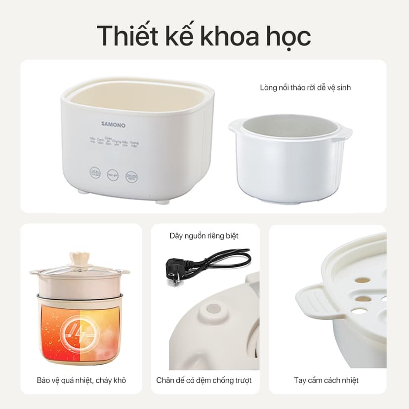 Ảnh Combo nồi nấu chậm Samono SW-SC10 và máy xay mini ăn dặm cho bé SW-MC200/MC200S 4