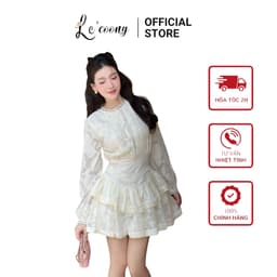 Thumbnail Váy Tiểu Thư Dáng Ngắn Tay Dài  LECOONG V679 Đầm Đẹp Sang Chảnh Màu Đen Be 1