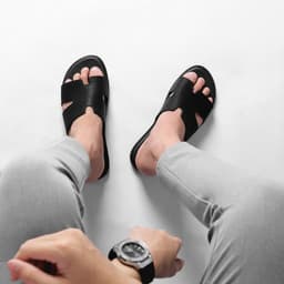 Thumbnail Dép Big Size Chữ H Genki Quai Ngang Da Cao Cấp Màu Đen Full Đế Bằng Cao Su nam DéP 3