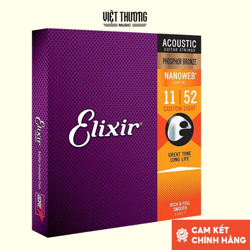 Ảnh Dây đàn guitar, dây đàn thay thế elixir phosphor bronze NANOWEB® Custom Light (.011-.052) 3313216027 - Việt Thương Music 1