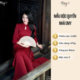 Thumbnail Set Áo Dài Thiết Kế EMY Thời Trang Cao Cấp Trung Niên EM7627, Nền Đỏ Vải Lụa Hàn Châu Sang Chảnh 4