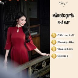 Thumbnail Set Áo Dài Thiết Kế EMY Thời Trang Cao Cấp Trung Niên EM7627, Nền Đỏ Vải Lụa Hàn Châu Sang Chảnh 2