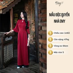 Thumbnail Set Áo Dài Thiết Kế EMY Thời Trang Cao Cấp Trung Niên EM7627, Nền Đỏ Vải Lụa Hàn Châu Sang Chảnh 3