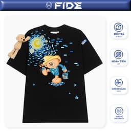 Thumbnail Áo thun FIDE TEEDY phông cotton unisex nam nữ form rộng cổ tròn áo đính gấu - AT35(TẶNG KÈM GẤU) 1