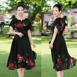 Thumbnail GOTI - Đầm Xòe Dáng Dài Quý Bà Kiều Đầm Xòe Trung Niên Size Lớn In Hoa Có Size Cho Người Mập 3339 3254 2