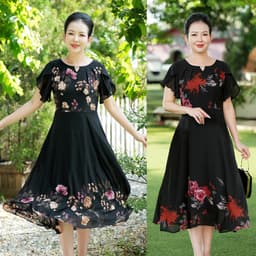 Thumbnail GOTI - Đầm Xòe Dáng Dài Quý Bà Kiều Đầm Xòe Trung Niên Size Lớn In Hoa Có Size Cho Người Mập 3339 3254 1