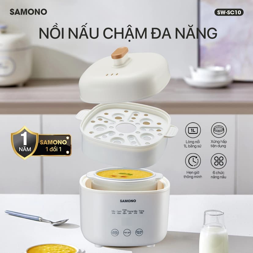 Ảnh Nồi nấu chậm đa năng SAMONO SW-SC10 dung tích 1L phiên bản tiếng Việt - Hàng chính hãng BH 1 năm 2