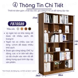 Thumbnail Kệ Sách Để Sàn FIVO FB70, Tấm Lưng Dày Dặn, Lắp Ráp Dễ Dàng, Chất Liệu Gỗ MDF Cao Cấp (80x24x178cm) 2