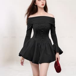 Thumbnail Đầm trễ vai Corset MINA thiết kế dự tiệc, dạ hội chất liệu Cotton Nhật phối ren MN285 3