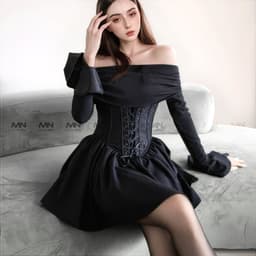 Thumbnail Đầm trễ vai Corset MINA thiết kế dự tiệc, dạ hội chất liệu Cotton Nhật phối ren MN285 4