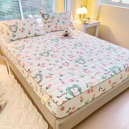 Thumbnail Bộ Ga Gối Cotton Đũi Đậu Nành Mịn Decor Bo Chun 15cm, Ga Giường Chần Bông Hoạ Tiết Dễ Thương 2
