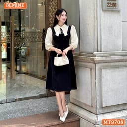 Thumbnail Đầm thiết kế BEMINE cổ sơ mi tai thỏ dáng chữ A tay dài phù hợp đi làm, đi chơi-MT9708 3