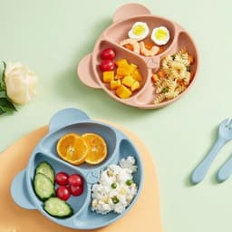 Thumbnail Khay Ăn Dặm Silicon KidsWorld Có Đế Hít Chống Đổ Hình Gấu 3 Ngăn Cho Bé ăn dặm có thể tiệt trùng 2