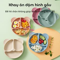 Thumbnail Khay cho bé ăn dặm silicon hình gấu KidAndMom 3 ngăn có đế hút chân không chống trơn trượt 1