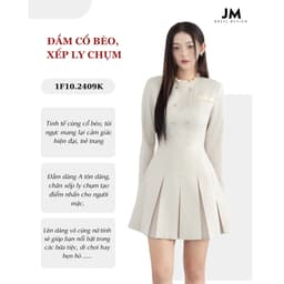 Thumbnail Đầm cổ bèo 2 hàng cúc chân xếp ly chụm 1F10.2409K thiết kế bỏi JM Dress Design 3