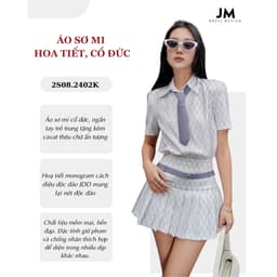 Thumbnail Sét áo sơ mi cổ đức hoạ tiết monogram 2S08.2402K ngắn tay kèm cavat thêu chữ mix cùng chân váy xếp ly 4S09.2401K 1