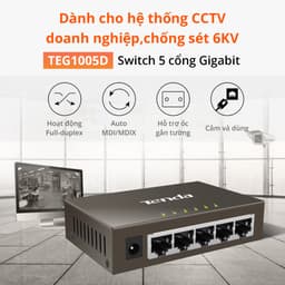 Thumbnail Bộ Chia Mạng Switch Để Bàn Tenda TEG1005D/1016M-5/16 Cổng 10/100/1000Mbps -Bảo hành 3 năm 3