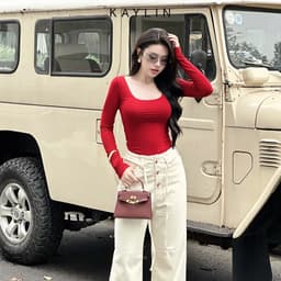 Thumbnail Áo thun KAYLIN tay dài cổ U form Basic chất vải thun cotton co giản phong cách - N2341 2