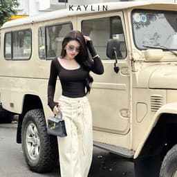 Thumbnail Áo thun KAYLIN tay dài cổ U form Basic chất vải thun cotton co giản phong cách - N2341 4