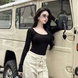 Thumbnail Áo thun KAYLIN tay dài cổ U form Basic chất vải thun cotton co giản phong cách - N2341 3