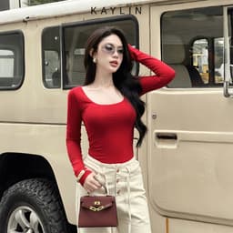 Thumbnail Áo thun KAYLIN tay dài cổ U form Basic chất vải thun cotton co giản phong cách - N2341 1