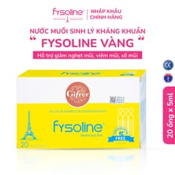 Thumbnail Nước muối sinh lí FYSOLINE hỗ trợ kháng khuẩn, hỗ trợ viêm mũi, sổ mũi cho bé (Hộp vàng 20 ống x 5ml) 1