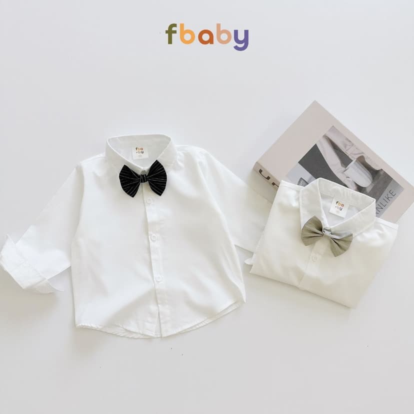 Ảnh Sơ Mi Trơn Fbaby Màu Trắng Thiết Kế Thoáng Mát Không Kèm Nơ, Cavat 1