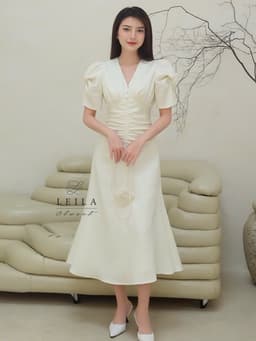 Thumbnail LEILA CLOSET | Đầm thiết kế Lilia tay xoắn cách điệu, cổ tim, dún eo che khuyết điểm, đuôi cá dài 2