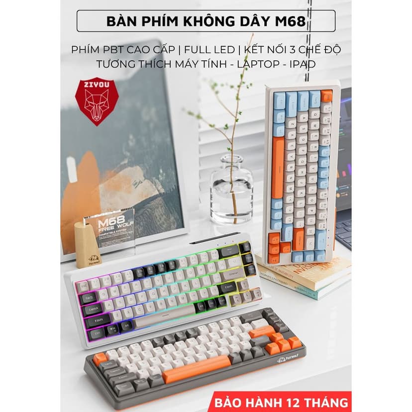 Ảnh Bàn Phím Không Dây Ziyou FreeWolf M68 Bluetooth 5.3 Kết Nối Đa Năng Led Pro Pin Sạc 3