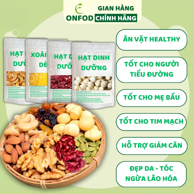 Ảnh Các loại hạt dinh dưỡng sấy chín ONFOD hạt điều rang muối óc chó hạnh nhân macca yến mạch hạt bí hạt thông 2