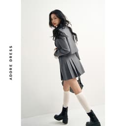 Thumbnail 412BL1003 - Áo blazer cổ 2 ve dáng ngắn solid tàn đậm/karo nâu ADORE DRESS 4