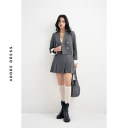 Thumbnail 412BL1003 - Áo blazer cổ 2 ve dáng ngắn solid tàn đậm/karo nâu ADORE DRESS 2
