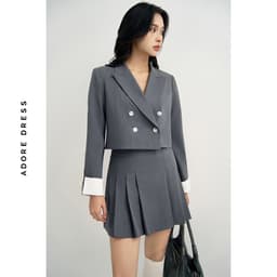 Thumbnail 412BL1003 - Áo blazer cổ 2 ve dáng ngắn solid tàn đậm/karo nâu ADORE DRESS 3