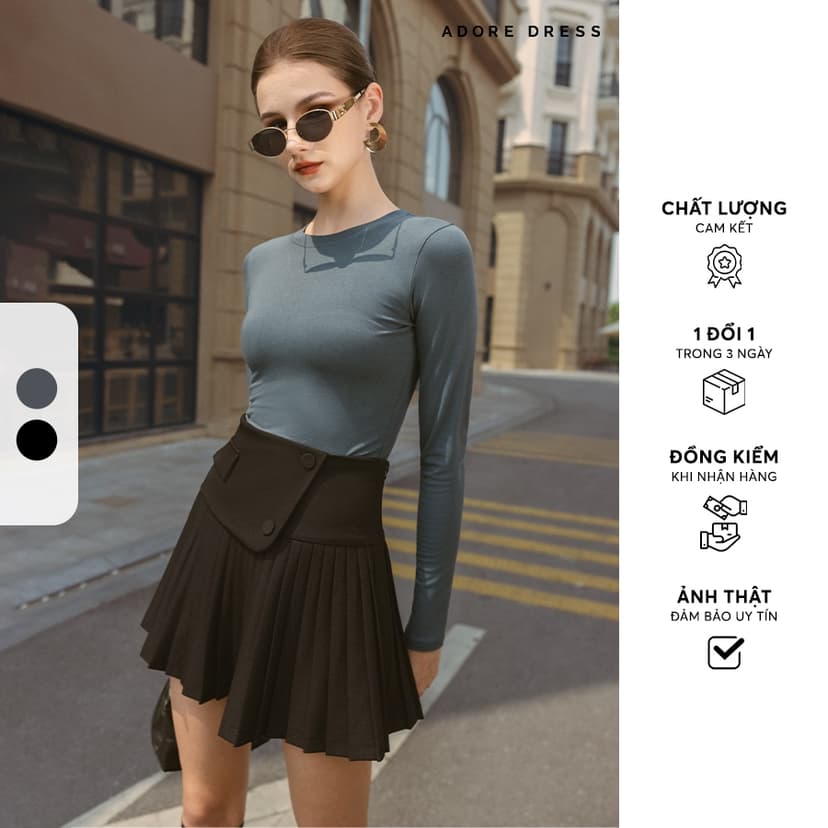 Ảnh 412SK1058- Chân váy mini xoè dập ly dạ mỏng 2 màu ADORE DRESS 1