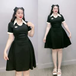 Thumbnail Đầm Bigsize Nữ Dáng Polo Công Sở Tay Ngắn Nhún Eo Che Bụng Phối Viền Trắng Váy A Xòe Nhẹ 2